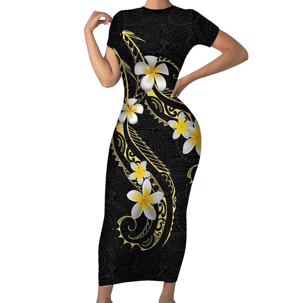 Polynesia Tattoo With Plumeria Short Sleeve Bodycon Dress Elegant Vibes