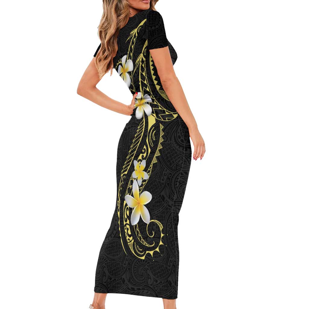 Polynesia Tattoo With Plumeria Short Sleeve Bodycon Dress Elegant Vibes