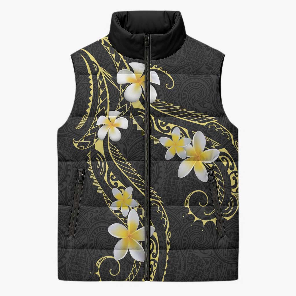 Polynesia Tattoo With Plumeria Sleeveless Puffer Jacket Elegant Vibes