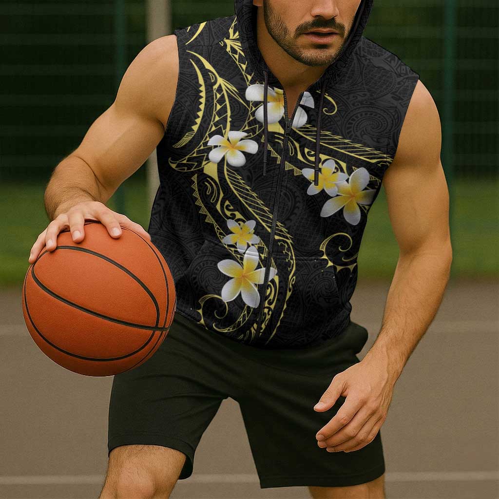 Polynesia Tattoo With Plumeria Sleeveless Zip Hoodie Elegant Vibes