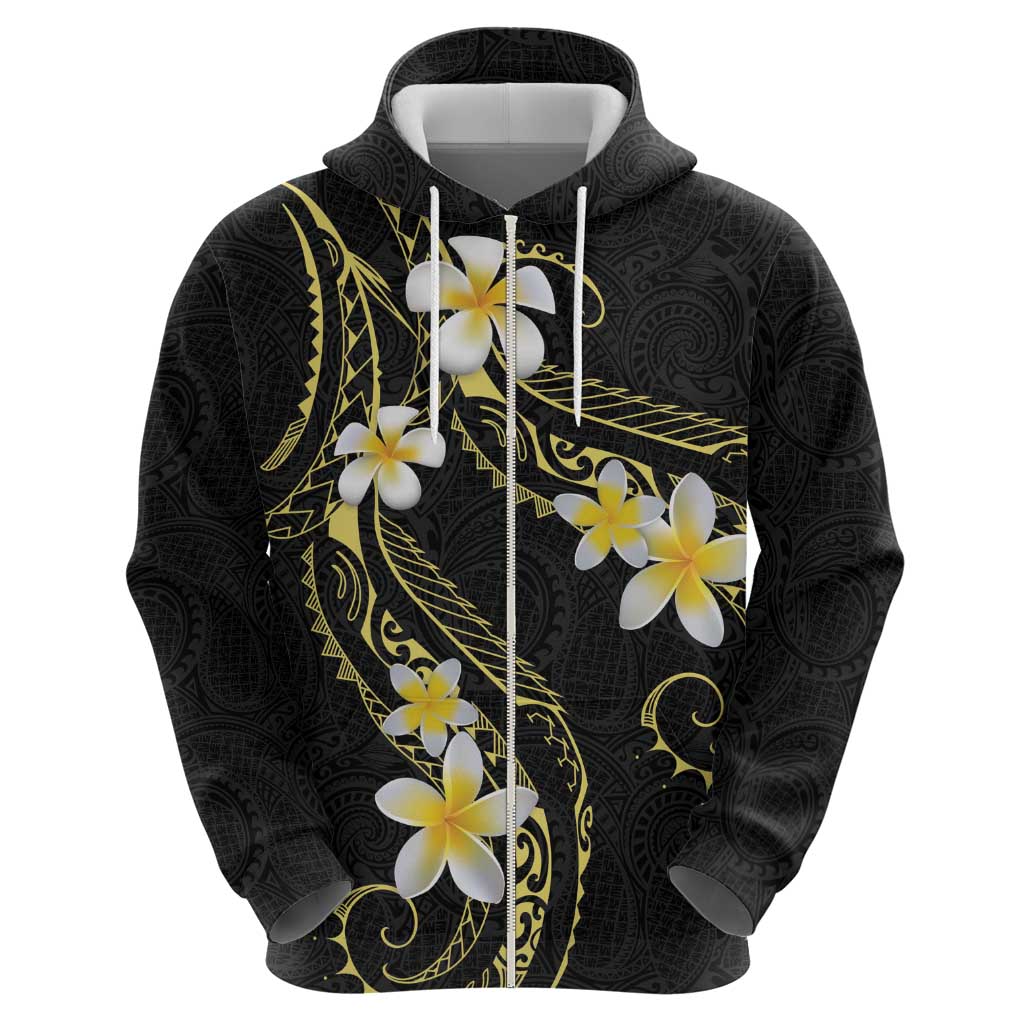 Polynesia Tattoo With Plumeria Zip Hoodie Elegant Vibes