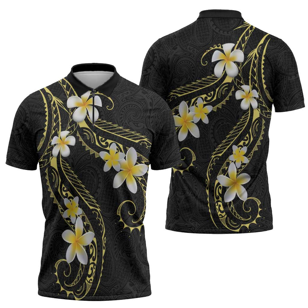 Polynesia Tattoo With Plumeria Zipper Polo Shirt Elegant Vibes