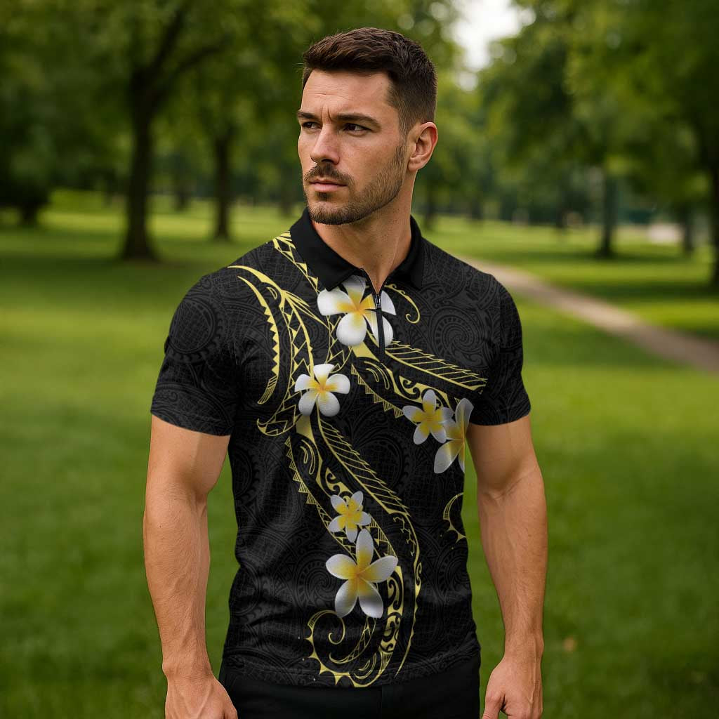 Polynesia Tattoo With Plumeria Zipper Polo Shirt Elegant Vibes