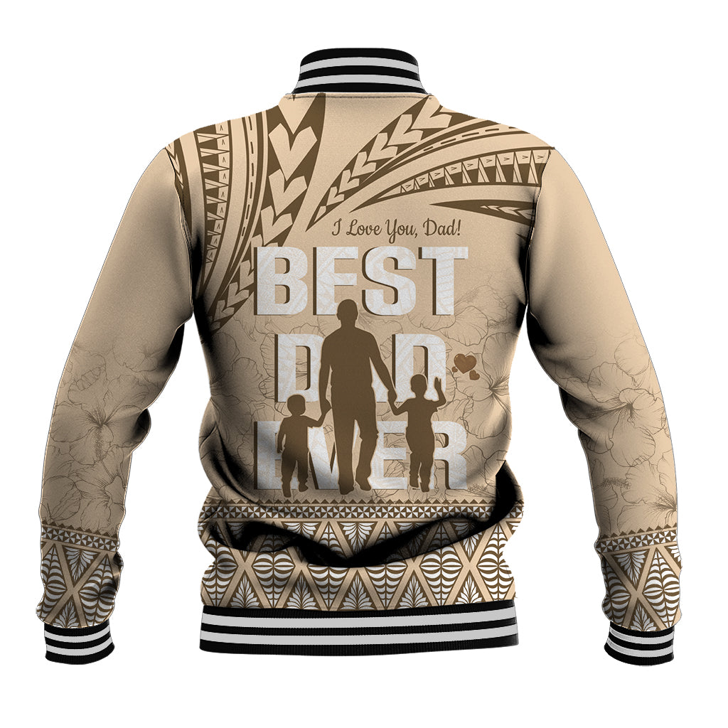Tonga Father's Day Baseball Jacket Best Dad Ever Tongan Ngatu Pattern - Beige