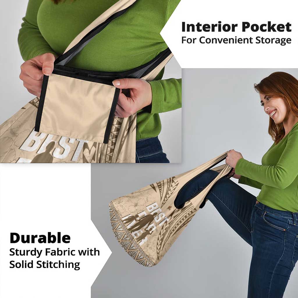 Tonga Father's Day Grocery Bag Best Dad Ever Tongan Ngatu Pattern - Beige