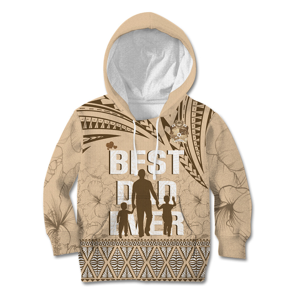 Tonga Father's Day Kid Hoodie Best Dad Ever Tongan Ngatu Pattern - Beige