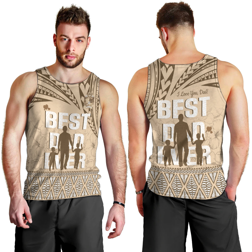 Tonga Father's Day Men Tank Top Best Dad Ever Tongan Ngatu Pattern - Beige