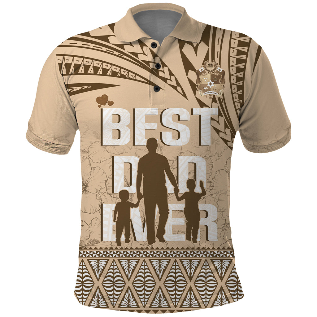 Tonga Father's Day Polo Shirt Best Dad Ever Tongan Ngatu Pattern - Beige