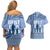 Tonga Father's Day Couples Matching Off Shoulder Short Dress and Hawaiian Shirt Best Dad Ever Tongan Ngatu Pattern - Blue