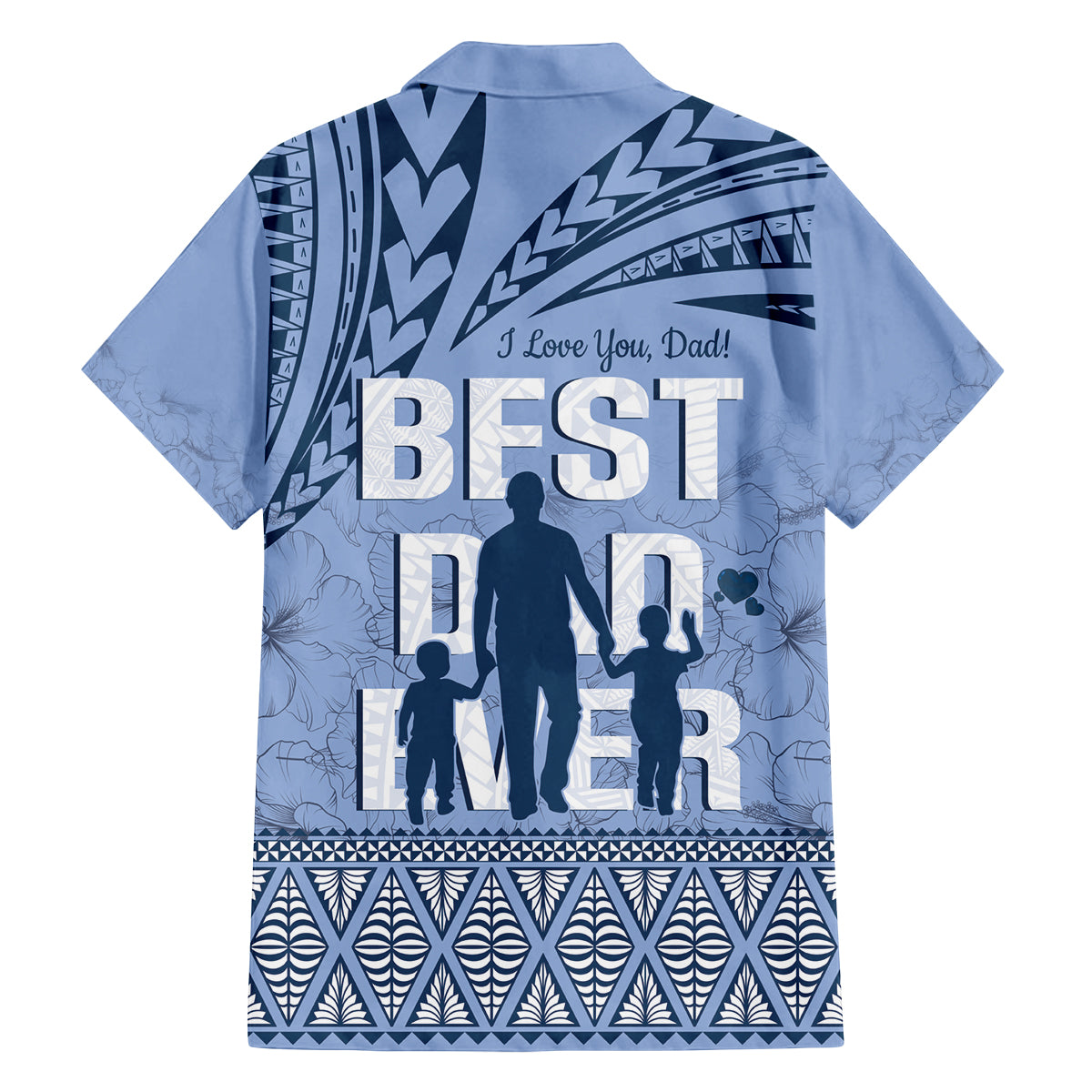 Tonga Father's Day Family Matching Long Sleeve Bodycon Dress and Hawaiian Shirt Best Dad Ever Tongan Ngatu Pattern - Blue LT14 - Polynesian Pride