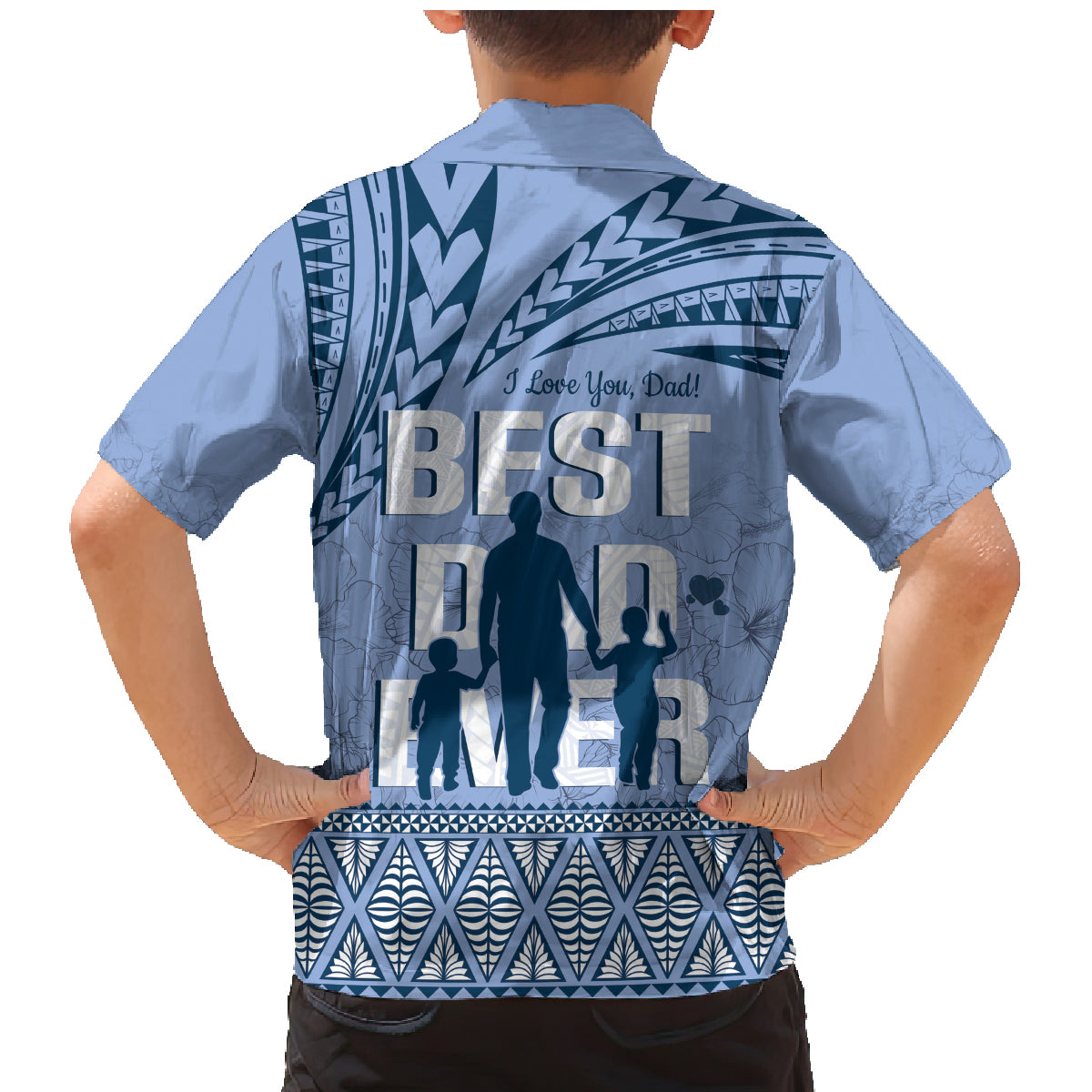 Tonga Father's Day Family Matching Mermaid Dress and Hawaiian Shirt Best Dad Ever Tongan Ngatu Pattern - Blue LT14 - Polynesian Pride