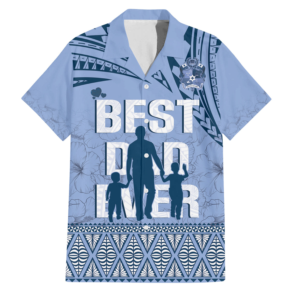 Tonga Father's Day Family Matching Mermaid Dress and Hawaiian Shirt Best Dad Ever Tongan Ngatu Pattern - Blue LT14 Dad's Shirt - Short Sleeve Blue - Polynesian Pride
