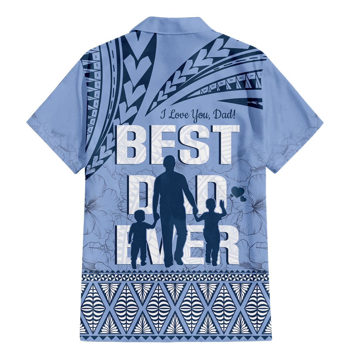 Tonga Father's Day Family Matching Mermaid Dress and Hawaiian Shirt Best Dad Ever Tongan Ngatu Pattern - Blue LT14 - Polynesian Pride