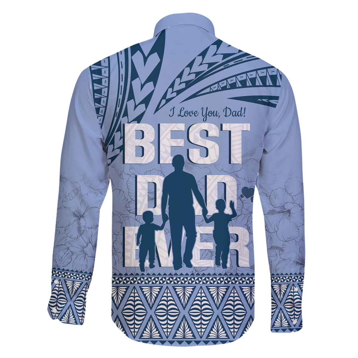 Tonga Father's Day Family Matching Mermaid Dress and Hawaiian Shirt Best Dad Ever Tongan Ngatu Pattern - Blue LT14 - Polynesian Pride