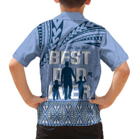 Tonga Father's Day Family Matching Puletasi and Hawaiian Shirt Best Dad Ever Tongan Ngatu Pattern - Blue
