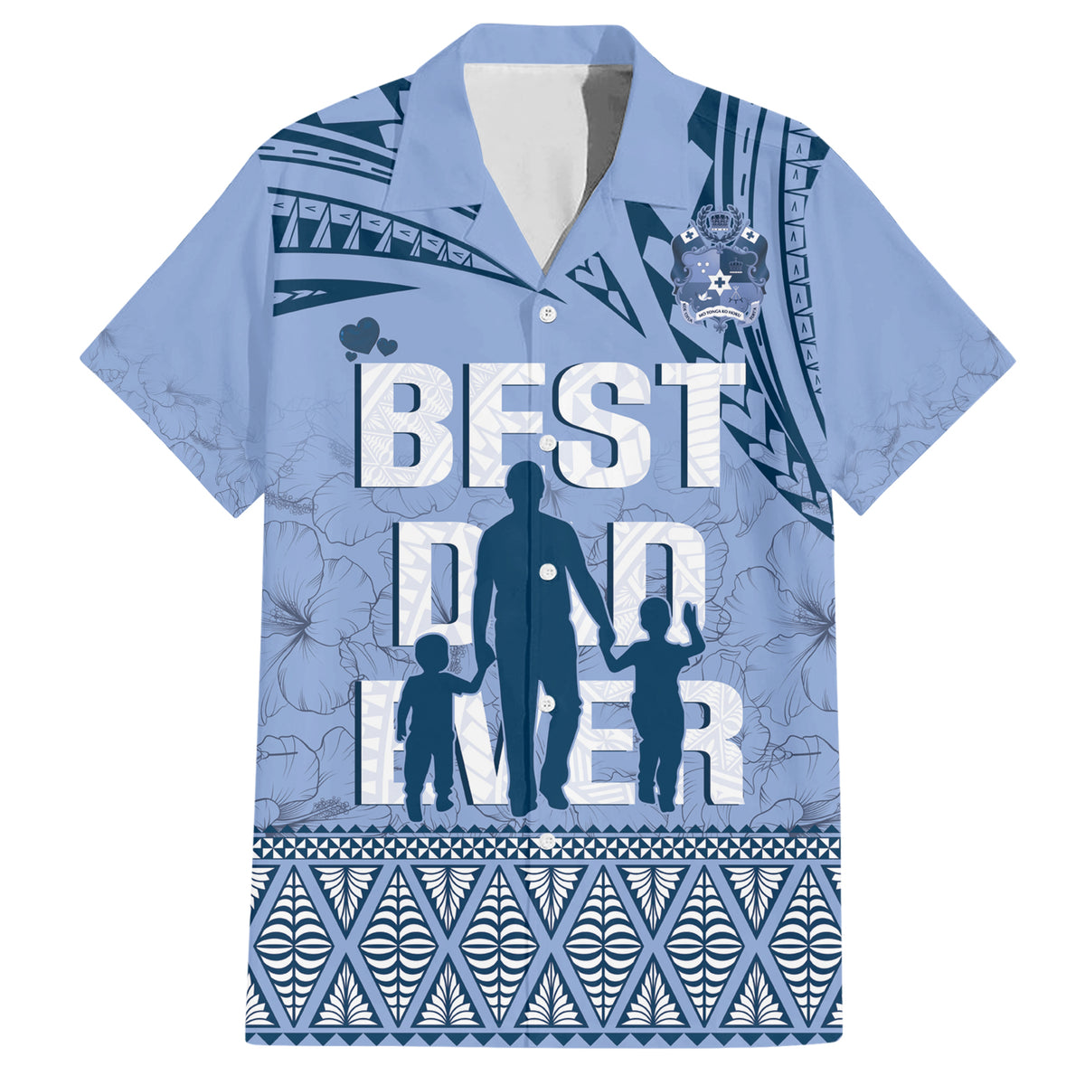 Tonga Father's Day Family Matching Short Sleeve Bodycon Dress and Hawaiian Shirt Best Dad Ever Tongan Ngatu Pattern - Blue LT14 Dad's Shirt - Short Sleeve Blue - Polynesian Pride