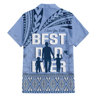 Tonga Father's Day Family Matching Short Sleeve Bodycon Dress and Hawaiian Shirt Best Dad Ever Tongan Ngatu Pattern - Blue LT14 - Polynesian Pride