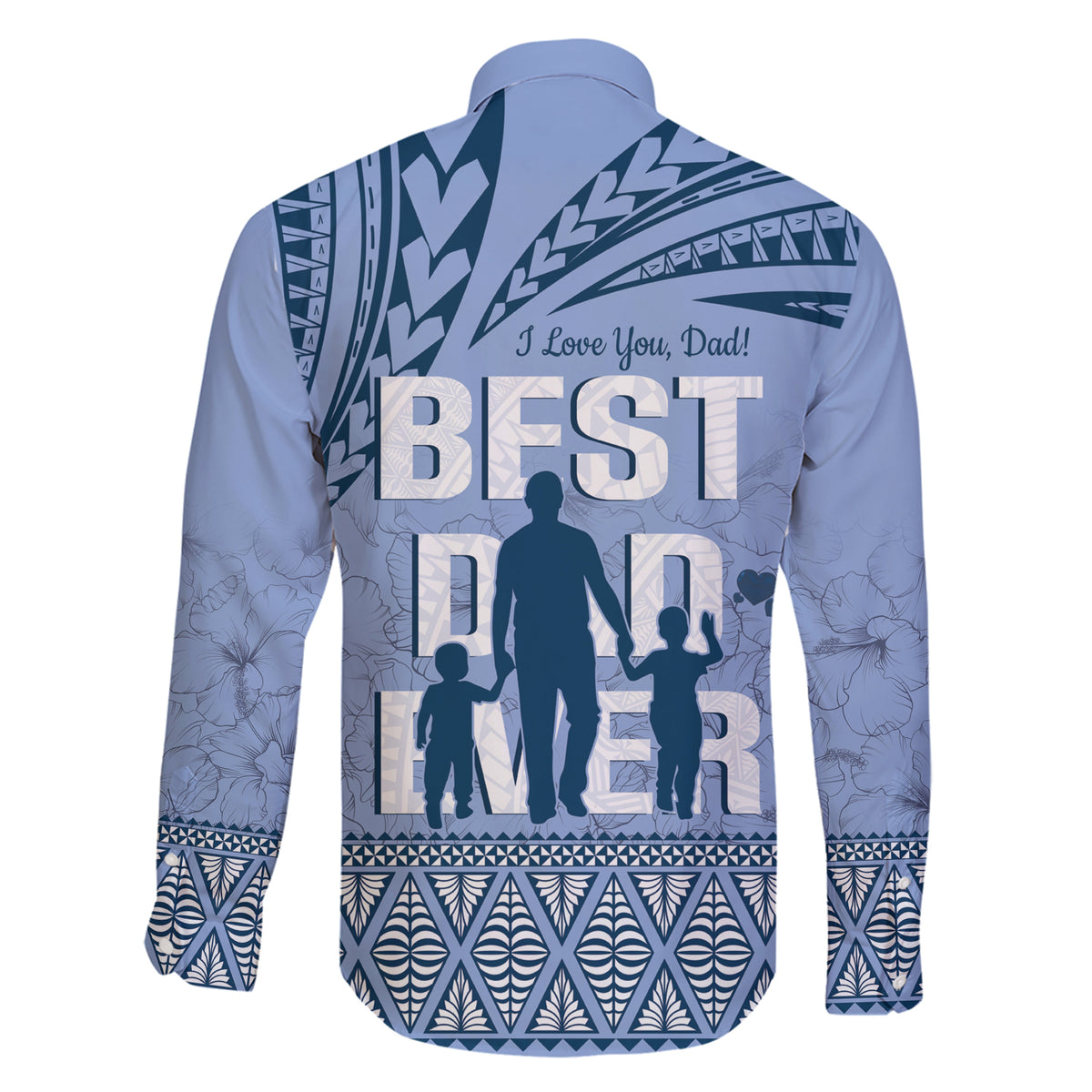 Tonga Father's Day Family Matching Short Sleeve Bodycon Dress and Hawaiian Shirt Best Dad Ever Tongan Ngatu Pattern - Blue LT14 - Polynesian Pride