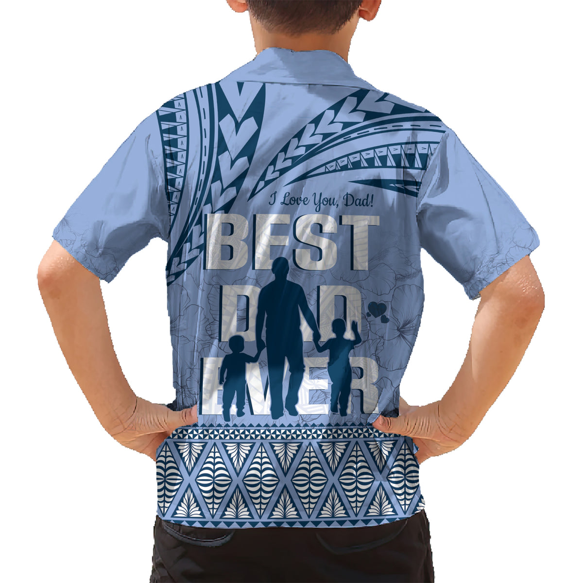 Tonga Father's Day Hawaiian Shirt Best Dad Ever Tongan Ngatu Pattern - Blue