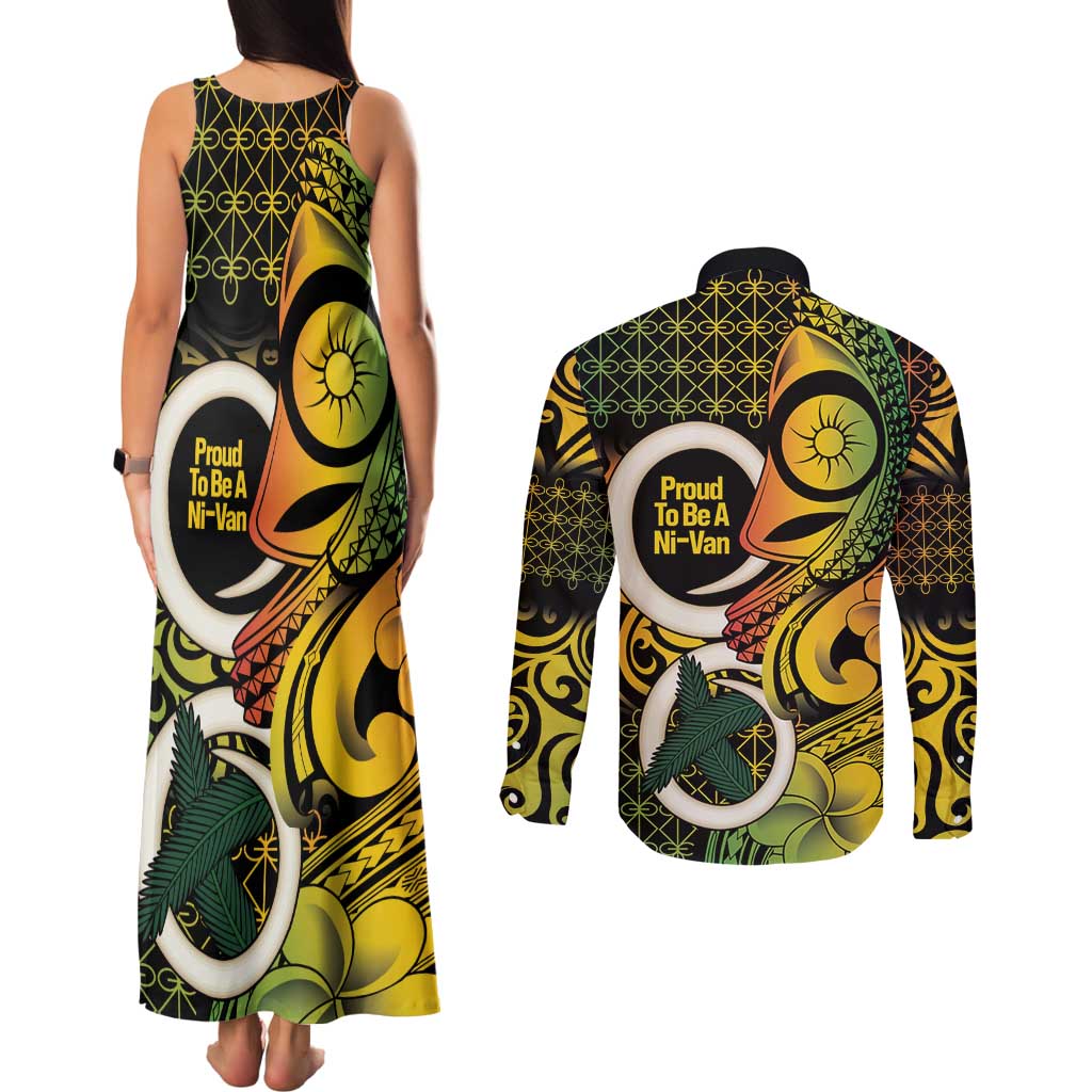 Vanuatu 1980 Couples Matching Tank Maxi Dress and Long Sleeve Button Shirt Ni-Van Tamtam Sand Drawing Pattern