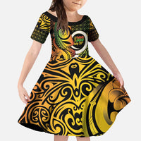 Vanuatu 1980 Family Matching Long Sleeve Bodycon Dress and Hawaiian Shirt Ni-Van Tamtam Sand Drawing Pattern LT14 Daughter's Dress Black - Polynesian Pride