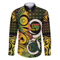 Vanuatu 1980 Family Matching Long Sleeve Bodycon Dress and Hawaiian Shirt Ni-Van Tamtam Sand Drawing Pattern LT14 Dad's Shirt - Long Sleeve Black - Polynesian Pride