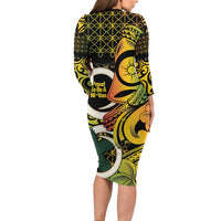 Vanuatu 1980 Family Matching Long Sleeve Bodycon Dress and Hawaiian Shirt Ni-Van Tamtam Sand Drawing Pattern LT14 - Polynesian Pride