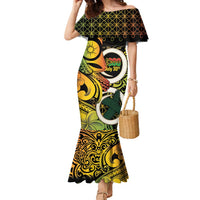 Vanuatu 1980 Family Matching Mermaid Dress and Hawaiian Shirt Ni-Van Tamtam Sand Drawing Pattern LT14 Mom's Dress Black - Polynesian Pride