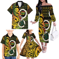 Vanuatu 1980 Family Matching Off The Shoulder Long Sleeve Dress and Hawaiian Shirt Ni-Van Tamtam Sand Drawing Pattern LT14 - Polynesian Pride
