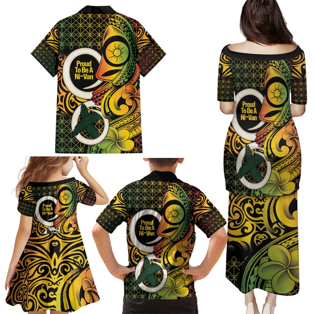 Vanuatu 1980 Family Matching Puletasi and Hawaiian Shirt Ni-Van Tamtam Sand Drawing Pattern