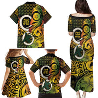 Vanuatu 1980 Family Matching Puletasi and Hawaiian Shirt Ni-Van Tamtam Sand Drawing Pattern