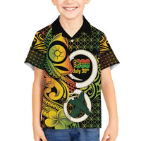 Vanuatu 1980 Family Matching Puletasi and Hawaiian Shirt Ni-Van Tamtam Sand Drawing Pattern