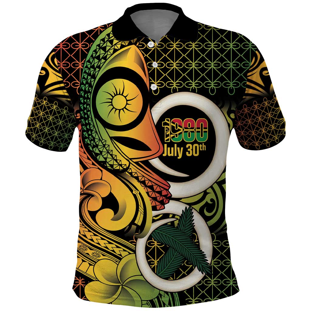Vanuatu 1980 Polo Shirt Ni-Van Tamtam Sand Drawing Pattern LT14 Black - Polynesian Pride