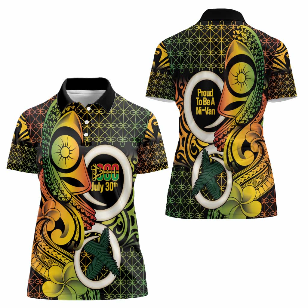 Vanuatu 1980 Women Polo Shirt Ni-Van Tamtam Sand Drawing Pattern
