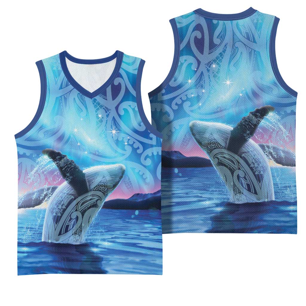 New Zealand Matariki Humpback Whale Basketball Jersey Paikea Maori New Year Blue Galaxy