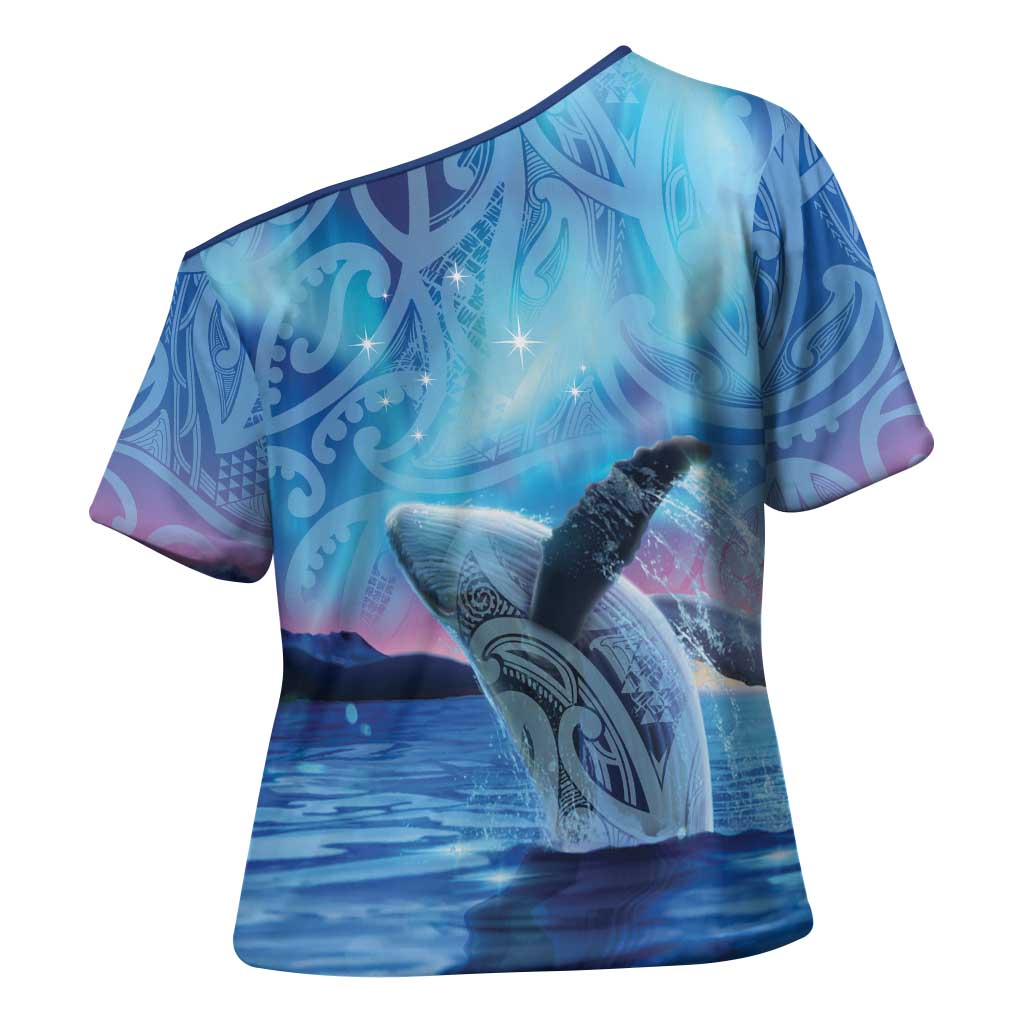 New Zealand Matariki Humpback Whale Cross Shoulder Shirt Paikea Maori New Year Blue Galaxy