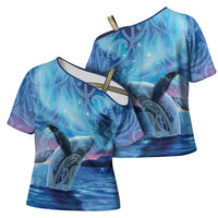 New Zealand Matariki Humpback Whale Cross Shoulder Shirt Paikea Maori New Year Blue Galaxy
