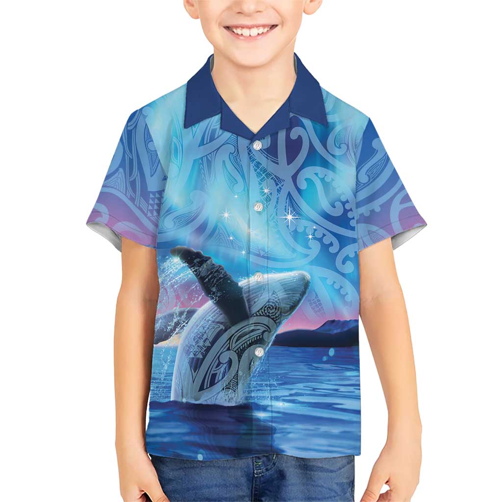 New Zealand Matariki Humpback Whale Family Matching Mermaid Dress and Hawaiian Shirt Paikea Maori New Year Blue Galaxy LT14 Son's Shirt Blue - Polynesian Pride