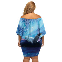 New Zealand Matariki Humpback Whale Family Matching Off Shoulder Short Dress and Hawaiian Shirt Paikea Maori New Year Blue Galaxy LT14 - Polynesian Pride