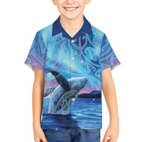 New Zealand Matariki Humpback Whale Family Matching Off Shoulder Short Dress and Hawaiian Shirt Paikea Maori New Year Blue Galaxy LT14 Son's Shirt Blue - Polynesian Pride