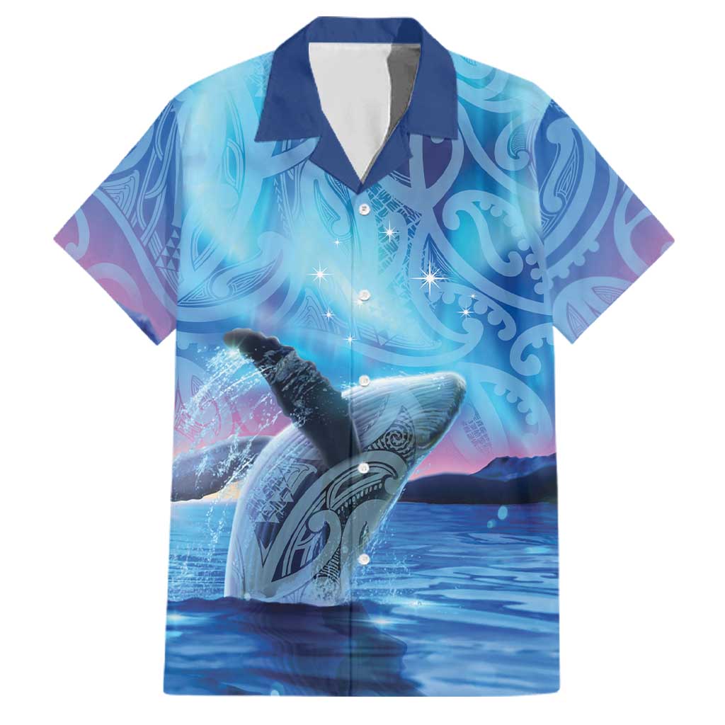 New Zealand Matariki Humpback Whale Family Matching Tank Maxi Dress and Hawaiian Shirt Paikea Maori New Year Blue Galaxy LT14 Dad's Shirt - Short Sleeve Blue - Polynesian Pride