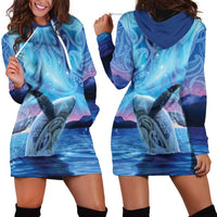 New Zealand Matariki Humpback Whale Hoodie Dress Paikea Maori New Year Blue Galaxy LT14 - Polynesian Pride