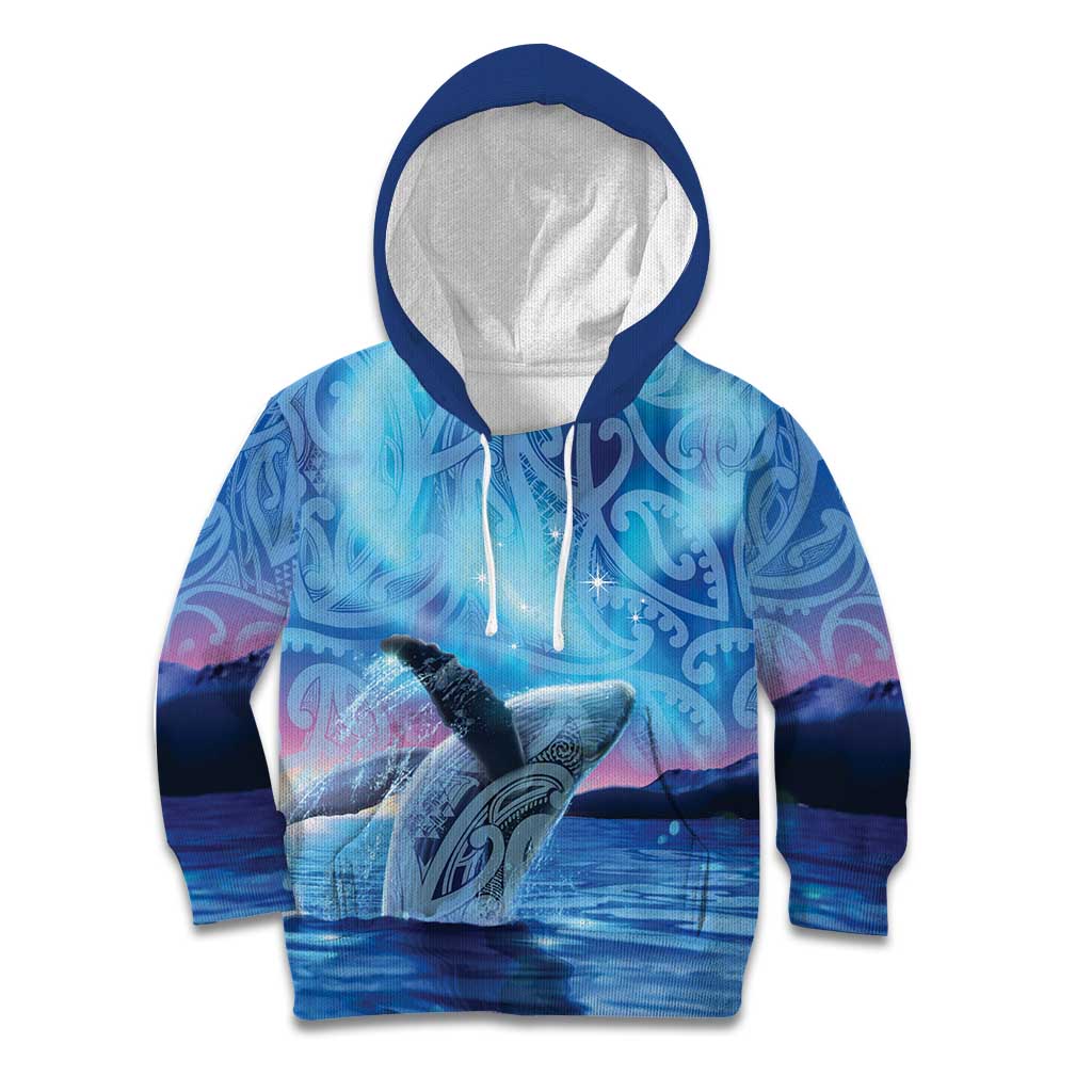 New Zealand Matariki Humpback Whale Kid Hoodie Paikea Maori New Year Blue Galaxy