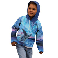 New Zealand Matariki Humpback Whale Kid Hoodie Paikea Maori New Year Blue Galaxy
