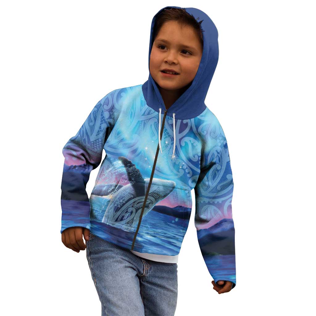 New Zealand Matariki Humpback Whale Kid Hoodie Paikea Maori New Year Blue Galaxy