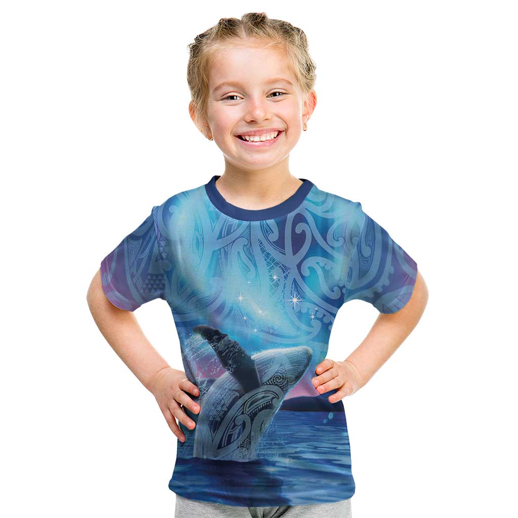 New Zealand Matariki Humpback Whale Kid T Shirt Paikea Maori New Year Blue Galaxy