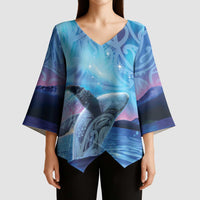 New Zealand Matariki Humpback Whale Kimono Sleeve Blouse Paikea Maori New Year Blue Galaxy