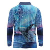 New Zealand Matariki Humpback Whale Long Sleeve Polo Shirt Paikea Maori New Year Blue Galaxy