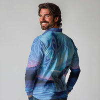 New Zealand Matariki Humpback Whale Long Sleeve Polo Shirt Paikea Maori New Year Blue Galaxy
