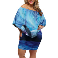 New Zealand Matariki Humpback Whale Off Shoulder Short Dress Paikea Maori New Year Blue Galaxy